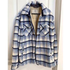 Sage Collective Sherpa Lined Plaid Jacket Blue White XL Cozy Shacket